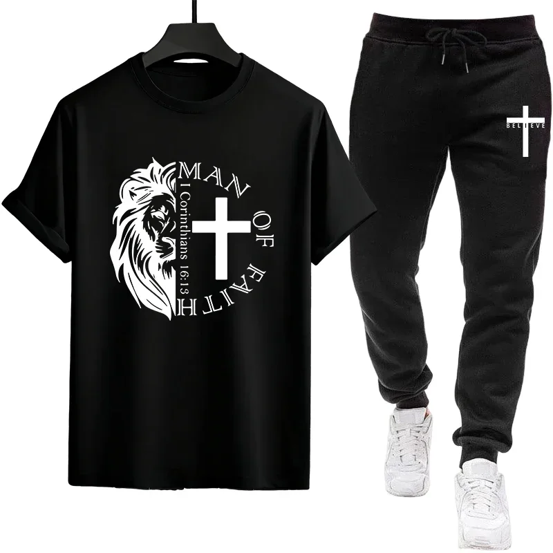 

2026 Man of Faith Bedruckter Trainingsanzug T-Shirt + Jogginghose Frühling Sommer Heim Outdoor Komfort Herren-Set Urbanortoutfit