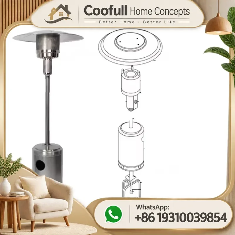 Portable Gas Patio Heater Stainless Steel Flame Umbrella Piezo Ignition For Outdoor Garden Restaurant Camping Use