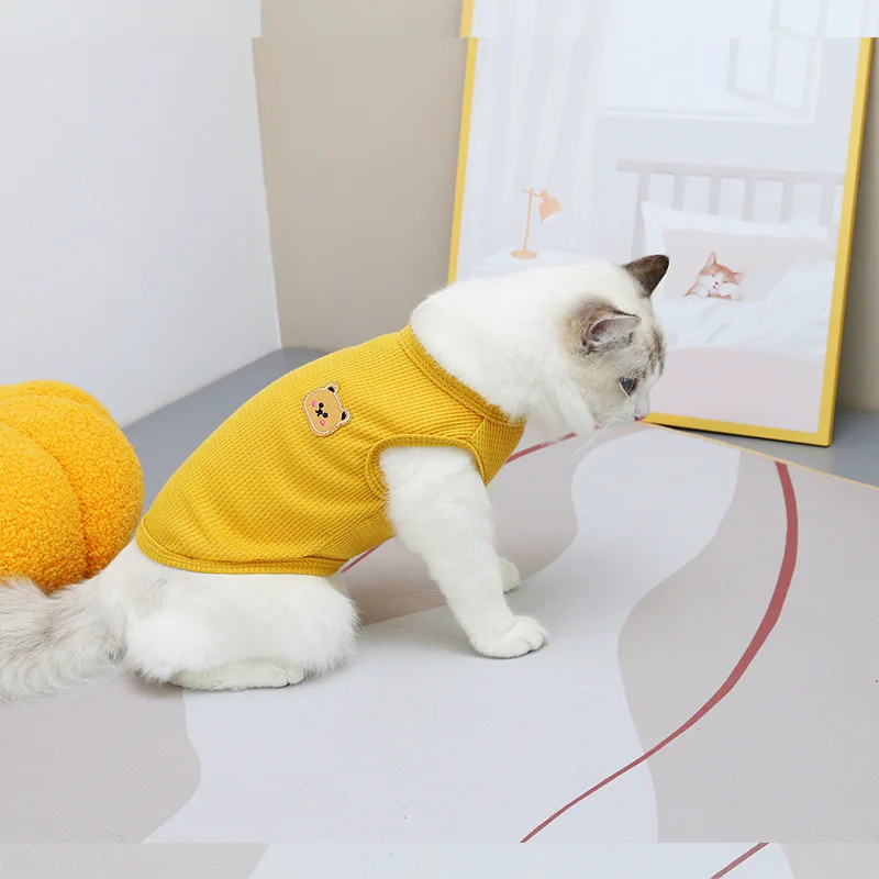 Pet Cat Clothes Bear Print Vest Puppy Kitten Crew Neck Sleeveless T-shirt Spring Summer Casual Clothing for Small Medium Dogs