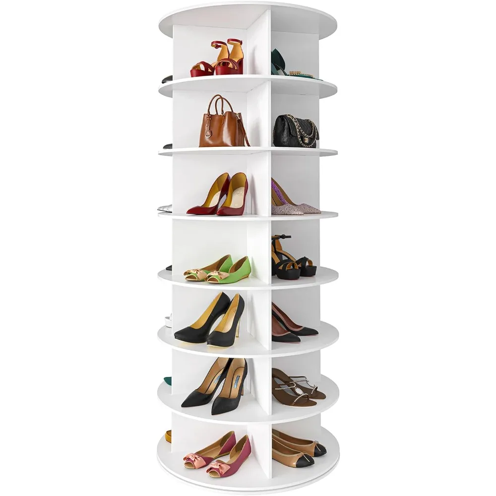 Rotating Shoe Rack Tower, Spinning Shoe Display Lazy Susan, Revolving 360 Shoe Rack Storage Round Carousel