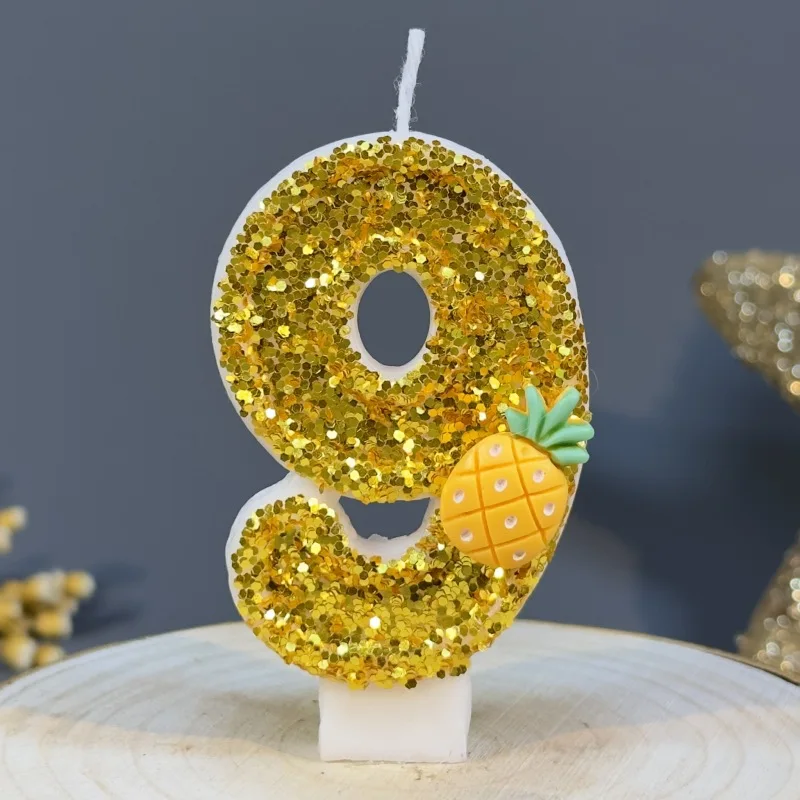 

1PCS Sweet Pineapple Number 0-9 Birthday Candles Cake Topper Birthday Valentine's Day Wedding Digital Cakes Dessert Decors