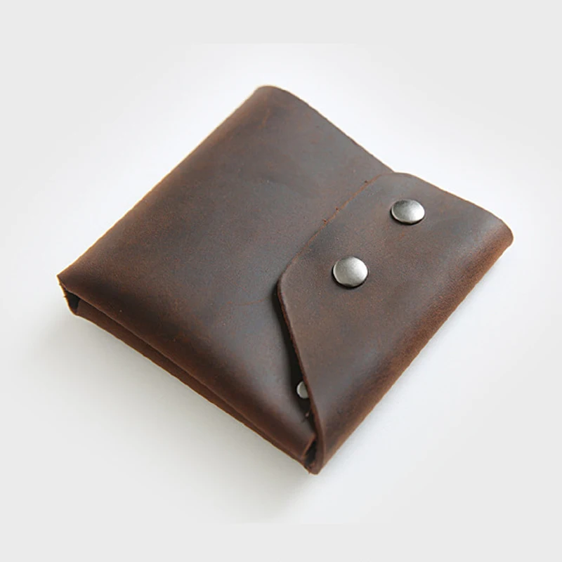 

Vintage PUNK Crazy Horse Genuine Leather Men Wallet Money clip Stud Leather Fashion Purse Short male Card wallet