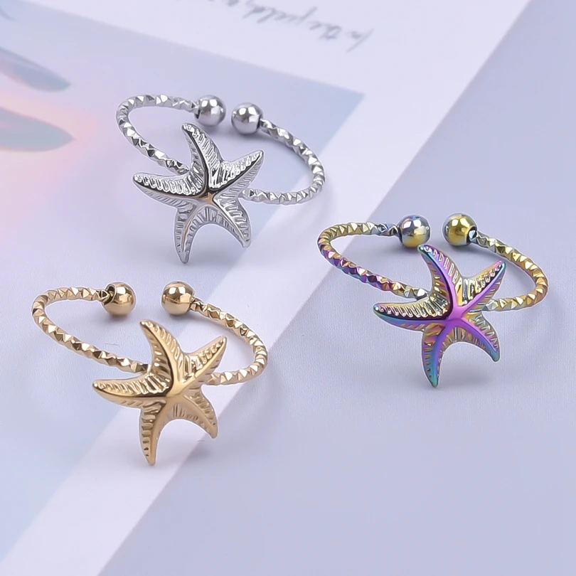 1/3Pcs Stainless Steel Sea Animal Starfish Shell Open Rings For Women Summer Marine Life Pentagram Birthday кольца Jewelry Bulk