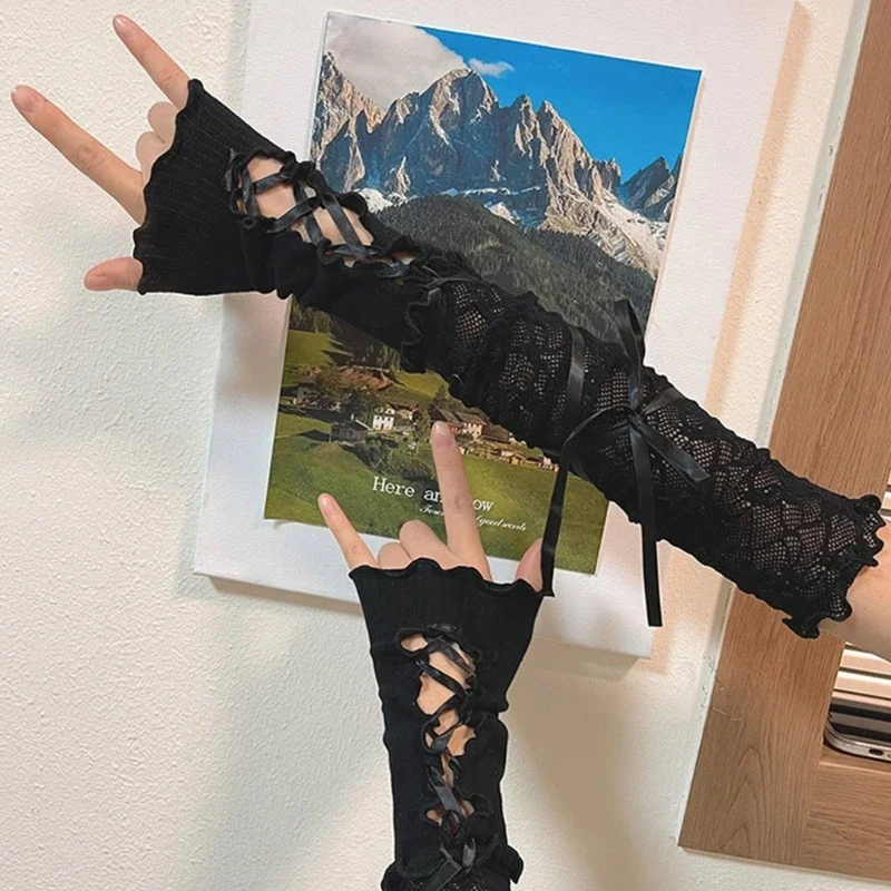 Guantes sexys de encaje con gancho para mujer, larga tentación, sin dedos, etiqueta protectora solar, conducción, Pole Dancing, elasticidad exquisita, 2024