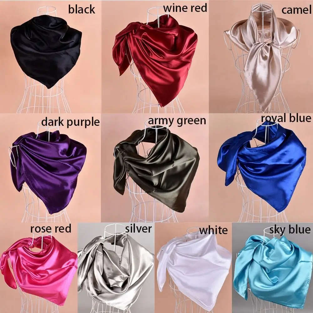 Square Head Scarf Casual Headwear 90*90cm Neckerchief Hijab Silk Foulard Chemo Caps Satin Bandana Women Ladies