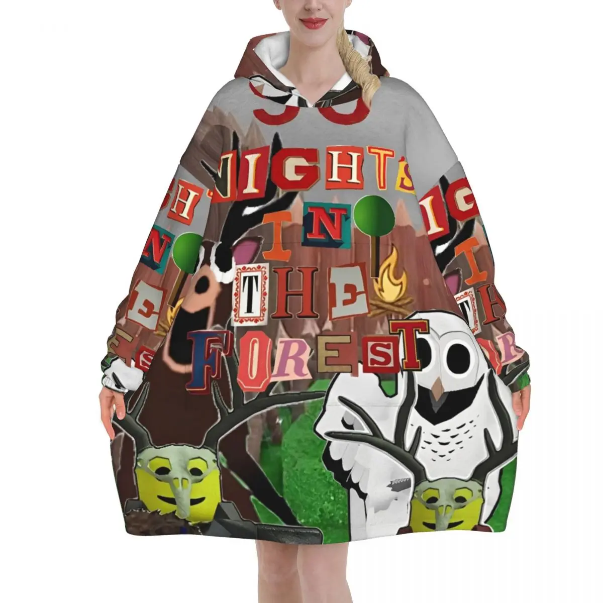 99Nights In The Forests Deken Hoodie Draagbare videogamesdeken Oversize met zak Warme slaapzak Zachte, gezellige onesie
