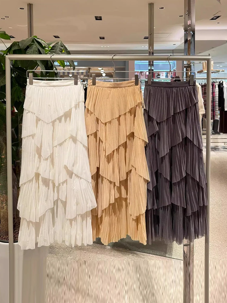 

Sweet Layered Asymmetrical Pleated Thin Cake Skirt High Waist f Body Skirt Spring New Arrival Women's Faion Premium Skirt