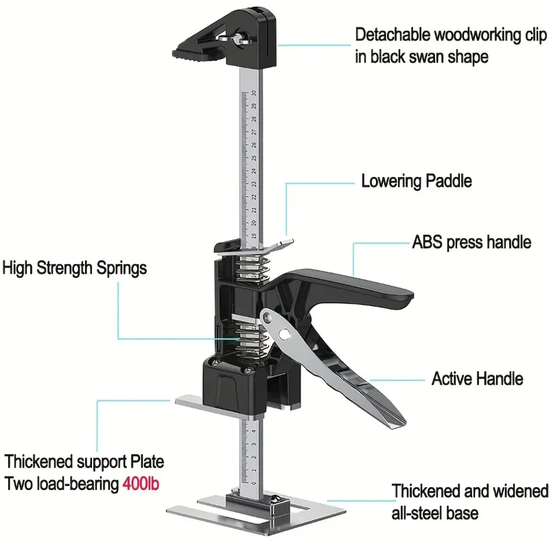 2 PCS Labor Saving Arm Tool-15.5 inch Portable Height Adjustable Lift Jack,Precision Clamping Hand Device for Drywall,Tile Locat