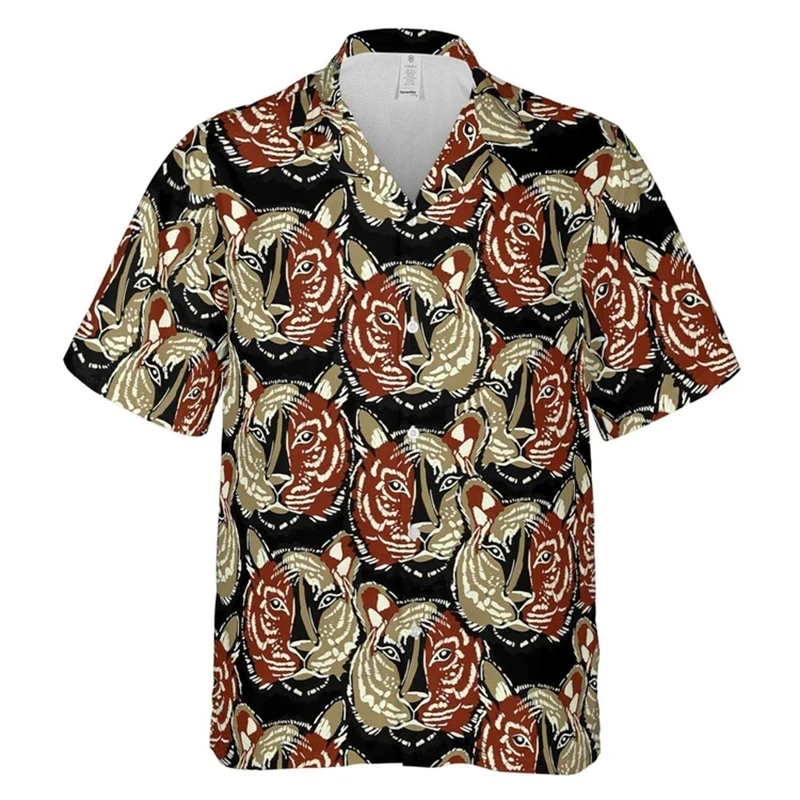 Fashion Hawaiian Beach Tiger Graphic Shirts For Men Clothing Hawaii Animal 3D Printed Short Sleeve Holiday Party Y2k Tops Blouse
