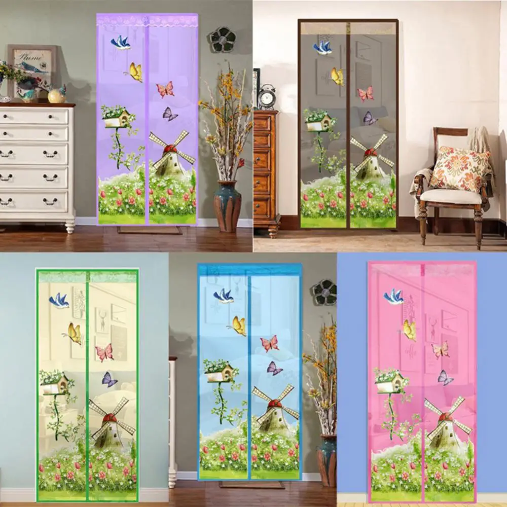 

Printing Door Curtain Windmill Butterfly Anti Mosquito Magnetic Door Screen Curtain Summer Mesh Net Gauze