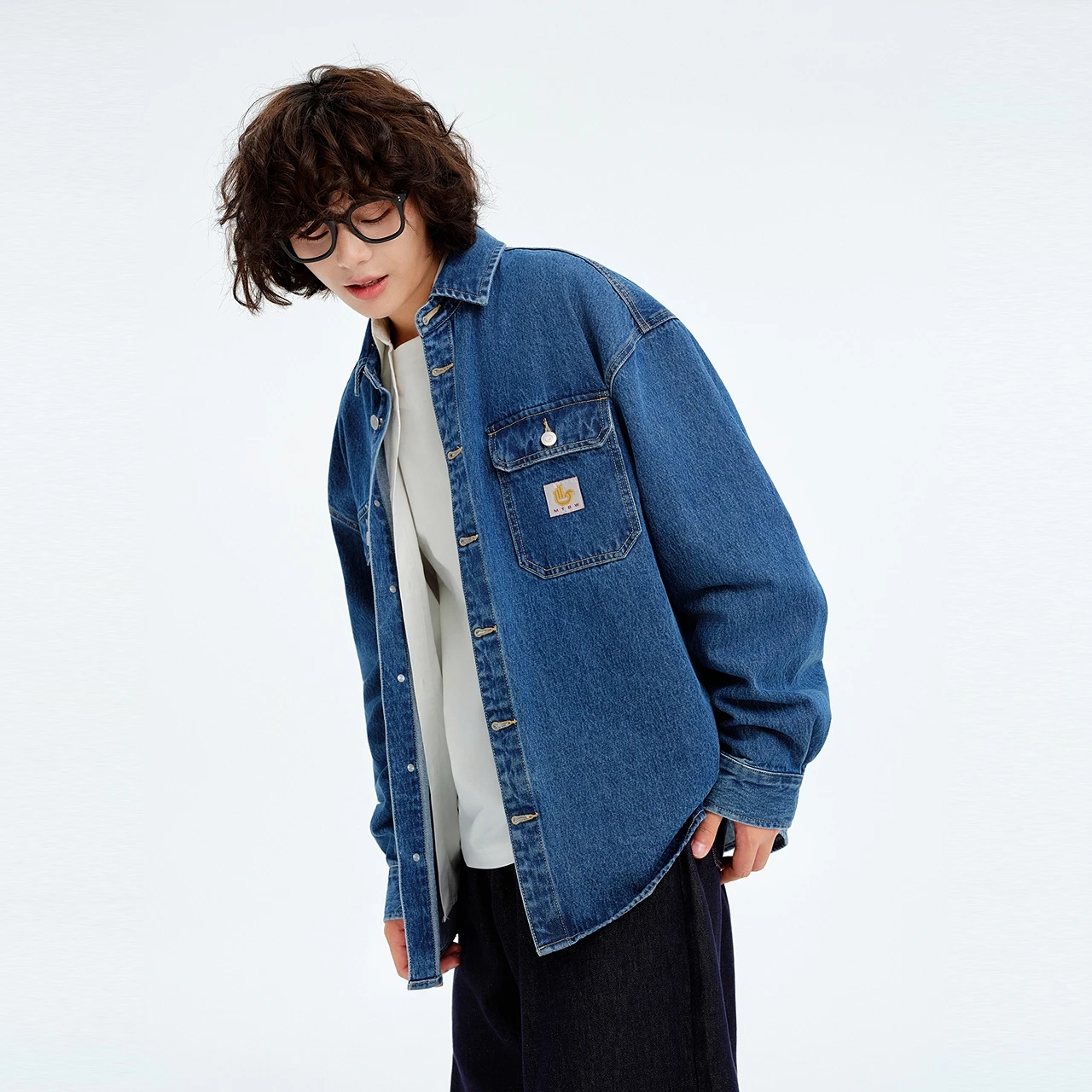 Immagine 4: Metersbonwe Giacca da camicia di jeans multiuso vintage invecchiata da uomo Tasche classiche con patta Capispalla oversize vestibilità casual Street Style