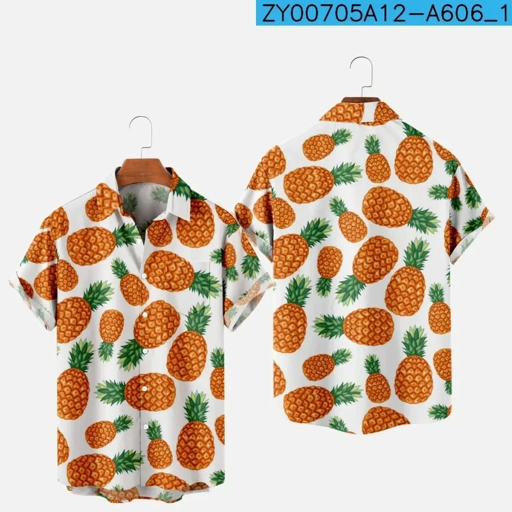 Camisa havaiana de manga curta masculina, tops estampados de abacaxi, camiseta grande solta, roupa de praia respirável, moda casual, Y2K