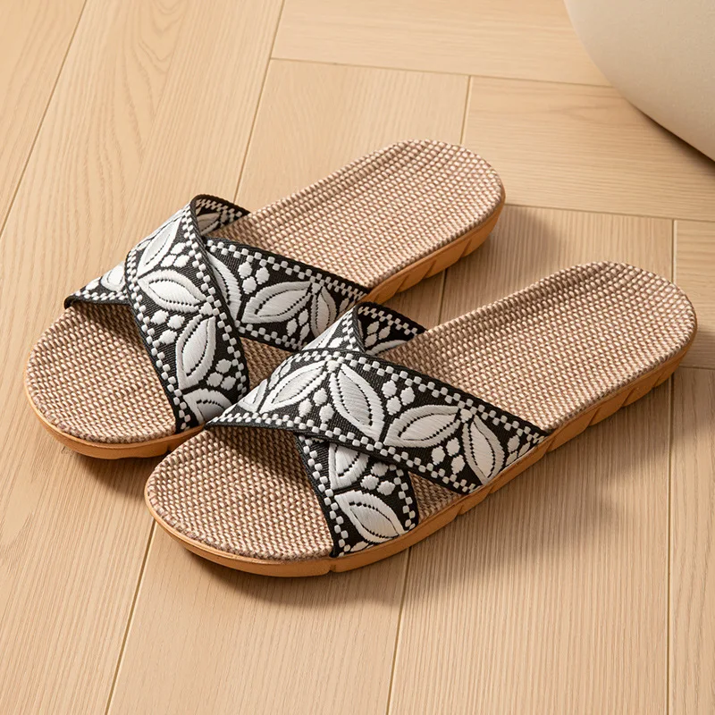 Linen Home Slippers Women Flats Summer Casual Designer Shoes Ladies Elegant Hemp Indoor Slides Couple Soft Non-Slip Lightweight view 6
