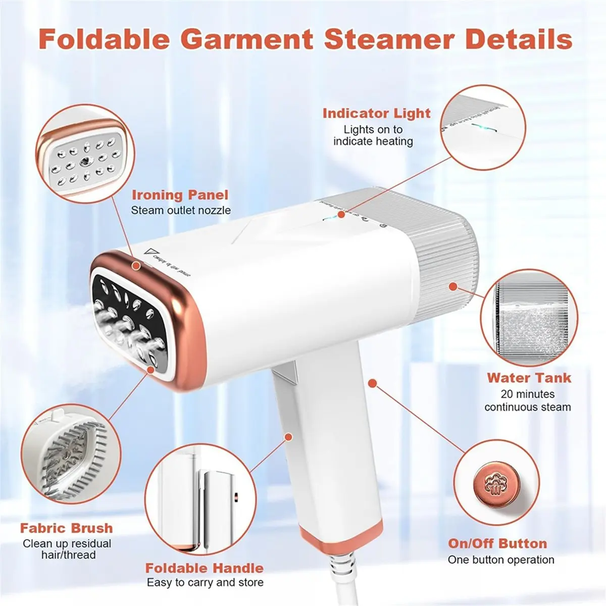 

*ONE DAY Foldable Handheld Steam Iron, 1000W 20S Fast Heating Portable Steam Iron, Steam Iron Fabric Wrinkle Remover EU Plug