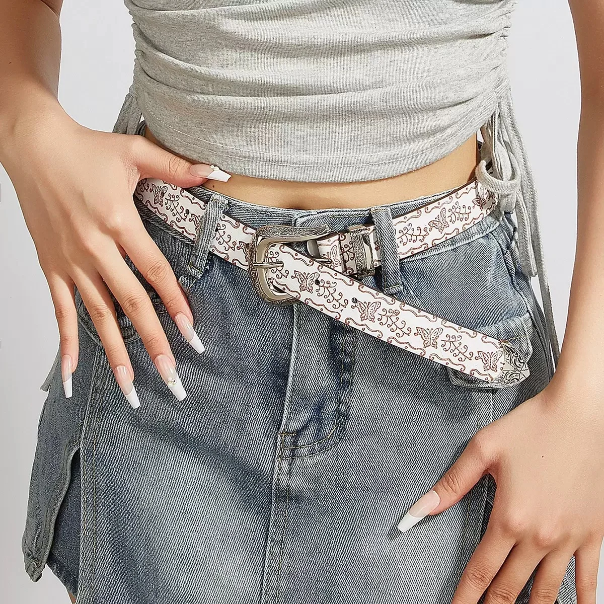 

Fashionable Personalized Soft Printing Women's Alloy Pin Buckle PU Belt Simple Versatile Casual Jeans Belt Youthful Ladie Belt