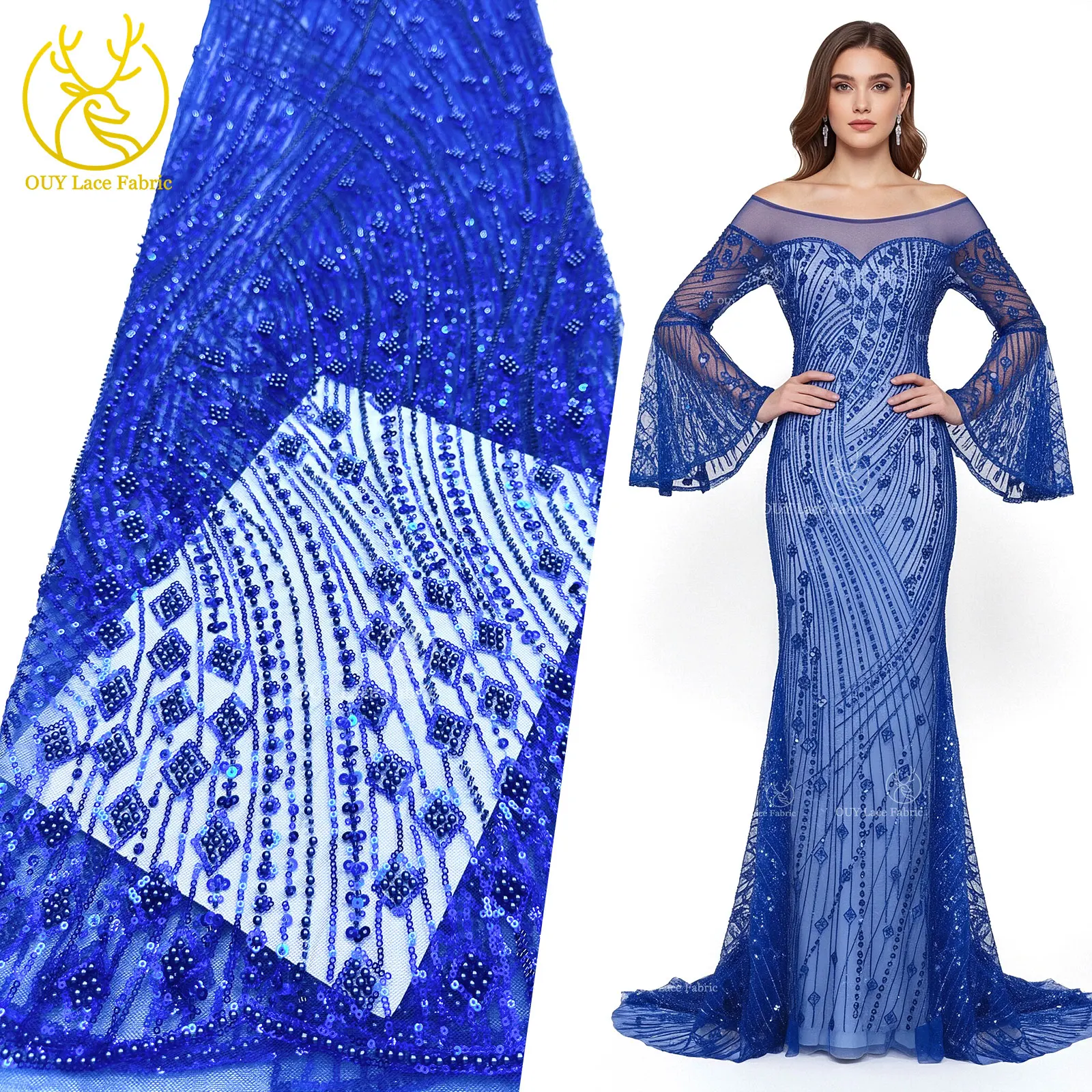 قماش دانتيل مطرز أفريقي 2026 جودة عالية مشرق أحمر نيجيري مطرز أقمشة الدانتيل ثوب زفاف مواد الخياطة 5 ياردات #3