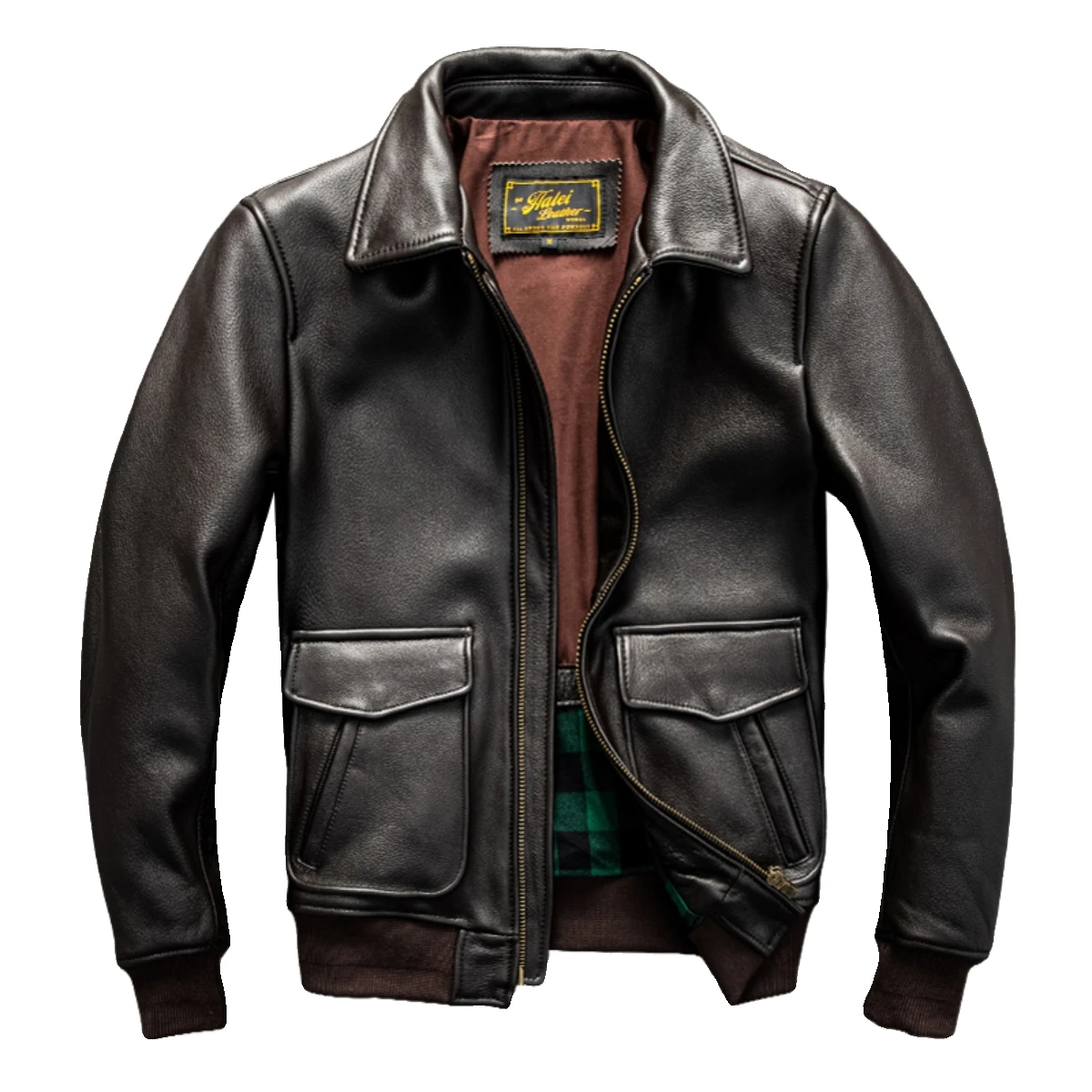 Chaqueta de cuero de invierno marrón oscuro para hombre estilo militar de talla grande 5XL Cuero de vaca Natural genuino abrigo de cuero de vuelo grueso y cálido A2