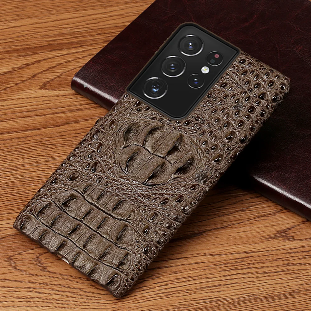 

Genuine Leather 3d Crocodile Head Case For Samsung Galaxy S21 Ultra S20 Fe Note 20 10 9 S8 S9 S10 S20 S21 Plus Note20