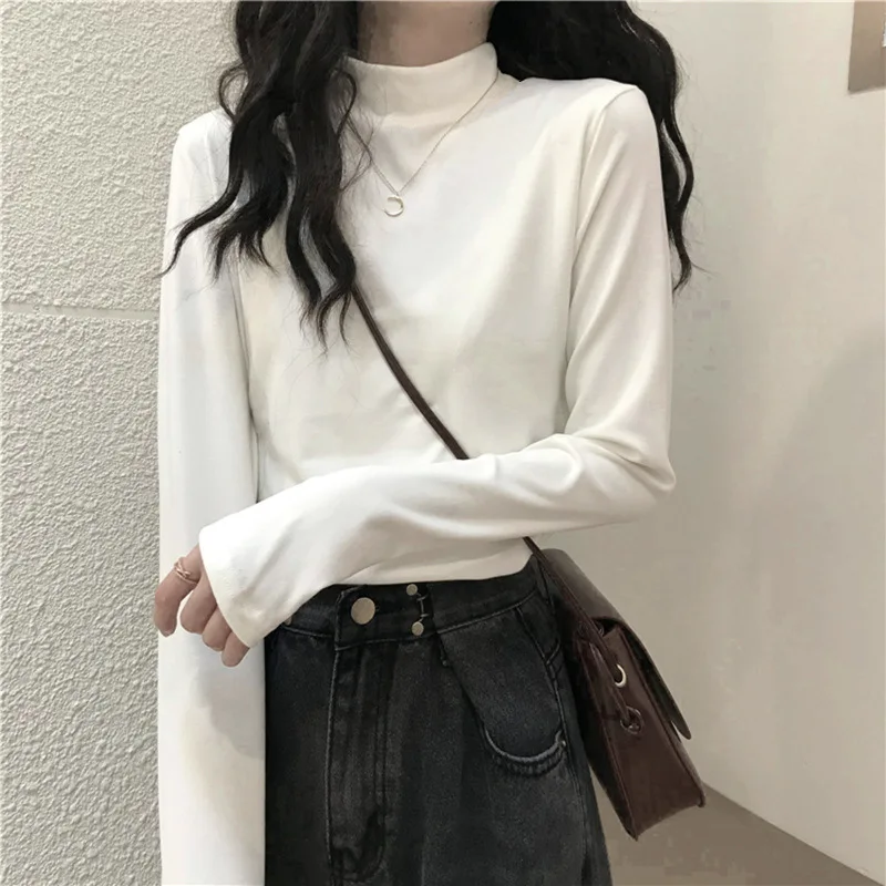 MRMT 2024 Brand New Women\'s Long-Sleeved T-Shirt Slimming Half Turtleneck Bottoming Shirt Simple Solid Color Inner Top