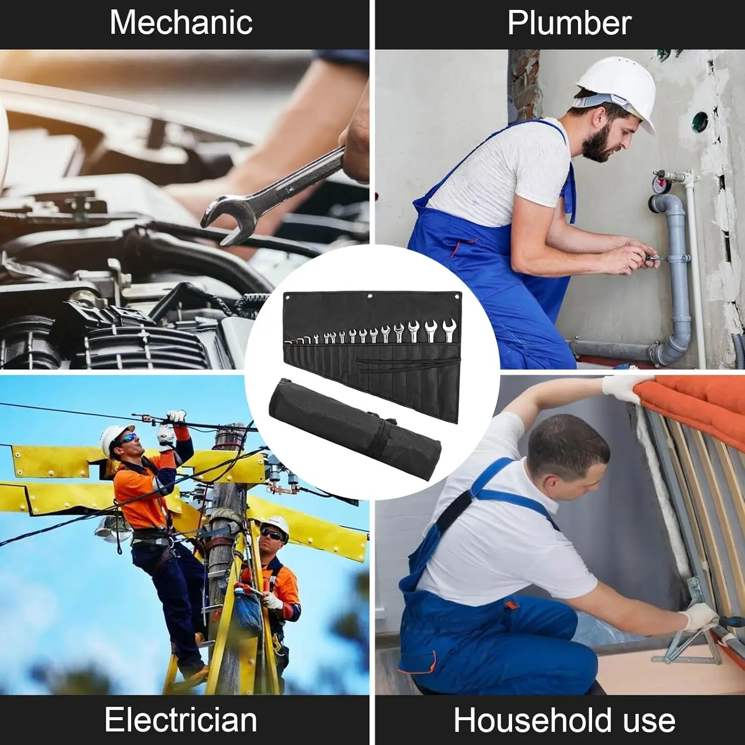 Wrench Organizer,Tool Roll Pouch – 16-Pocket Waterproof Oxford Cloth Wrench Roll Organizer