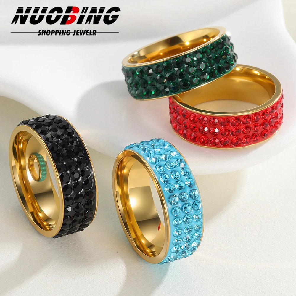 

8mm Fashion Zircon 316L Stainless Steel Womens Wedding Rings Jewelry Anillos Inoxidable High Quality CZ Crystal Pave Gifts