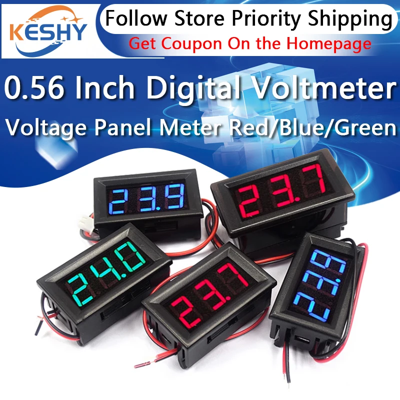 

0.56 Inch Digital Voltmeter DC 4.5V to 30V Digital Voltmeter Voltage Panel Meter Red/Blue/Green For 6V 12V Motorcycle Car