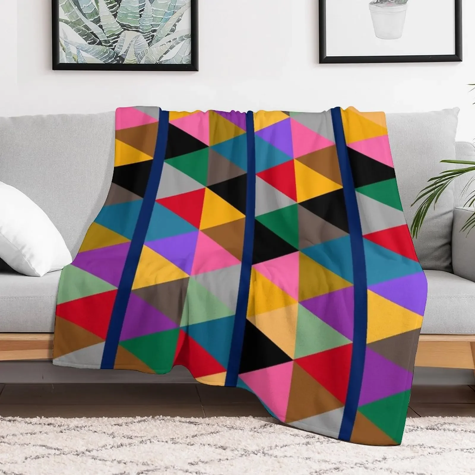 Geometric Bright Multi Colour Pattern Throw Blanket Compact Warm Blanket for Car Road Trip