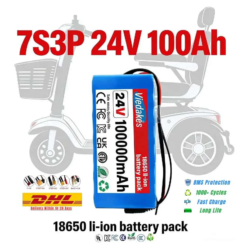 

Hot! Rechargeable 7S3P 24V 100Ah 18650 Lithium Battery Pack,High-Rate Power for Electric Motorcycles & E-Bikes Long-Range Ride ﻿