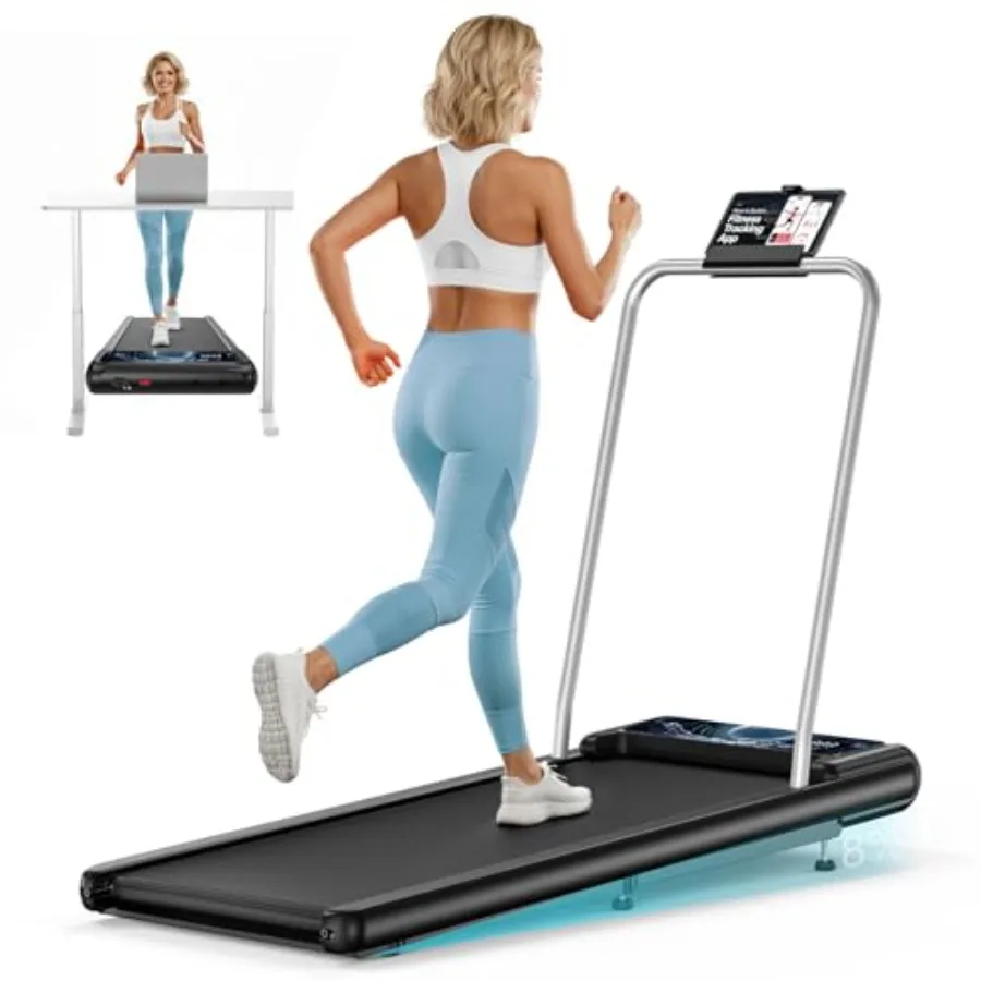 Home Office Walking Treadmill Pad with Incline - Portable Under Desk Treadmill Mat with Handle Bar 2.5HP Low Noise 2 in 1 Desig