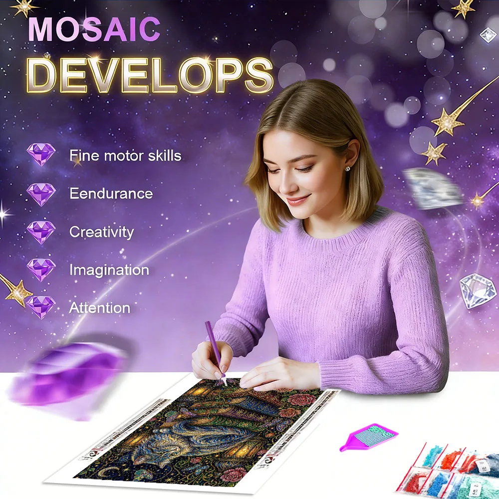 HUACAN 5D Diamantmalerei Katze Tier Heim Wandkunst Deko Mosaik 5D Rosenblüten Buch DIY Handarbeiten Komplettset Kunst – Detail 5