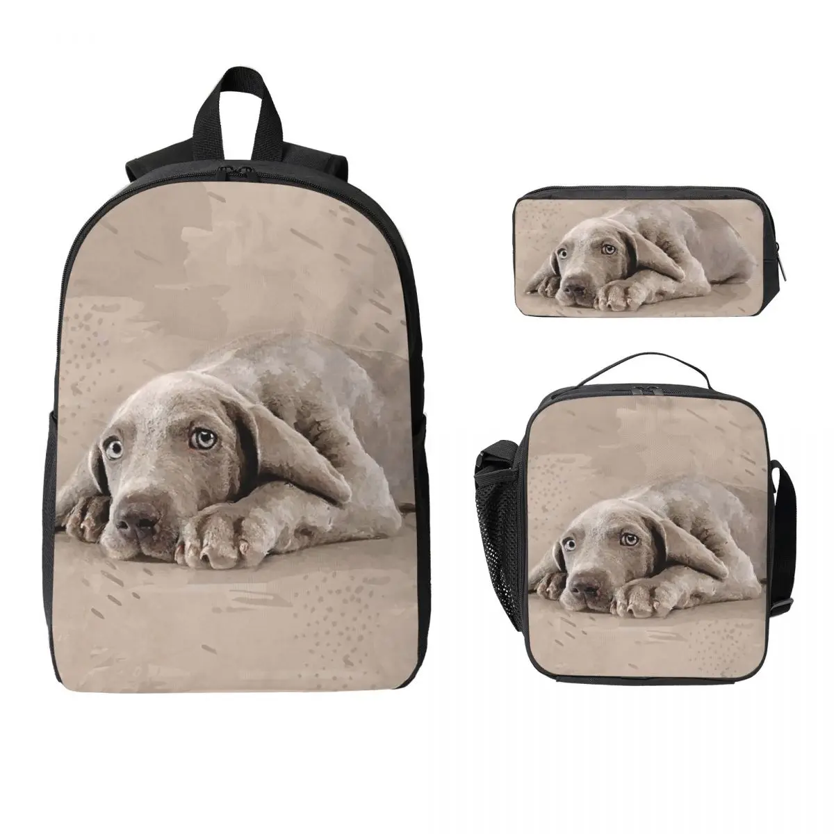 

Weimaraner Puppy Backpack Boys Girls BookBag School Bag Computer Shoulder Bags 3ps Insulated Lunch Bag Pencil Case