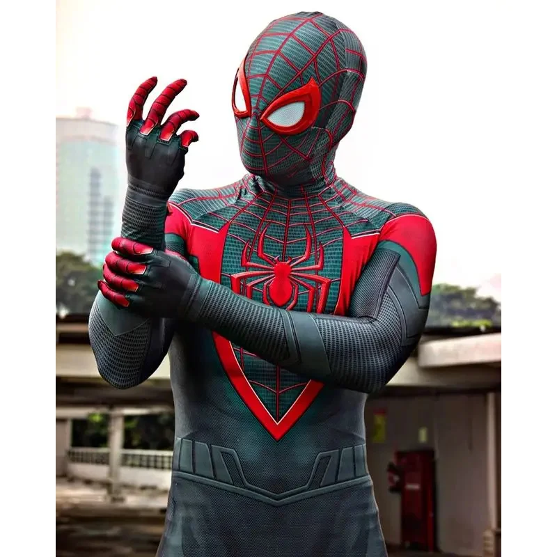 ฮาโลวีน Miles Morales PS5 Spiderman คอสเพลย์ผู้ใหญ่เด็ก Parker Superhero คอสเพลย์เครื่องแต่งกายเต็มบอดี้สูท Zentai ผิวชุด