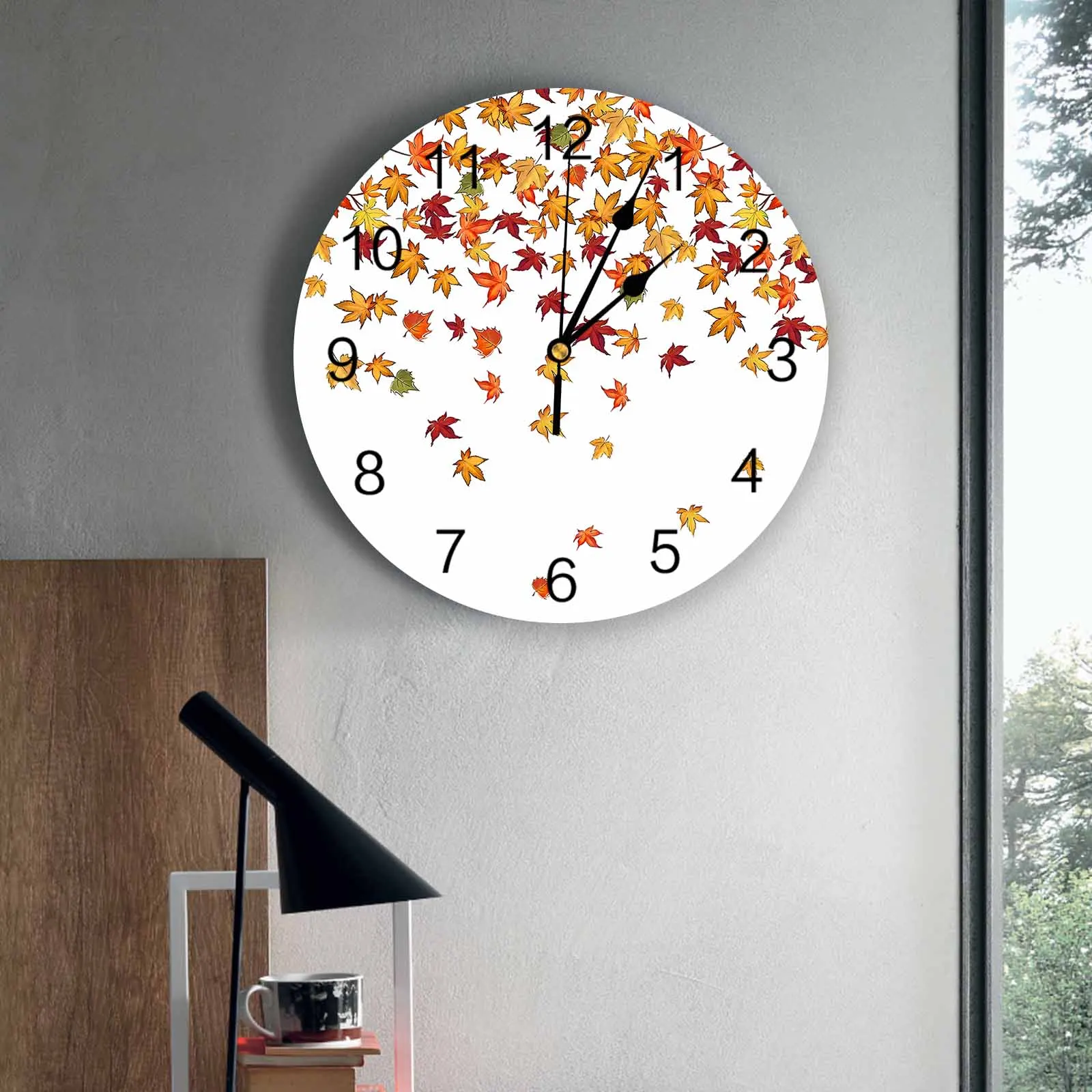 Leaf Maple Leaf PVC Wall Clock Bedroom Decoration Wall Clock Modern Design Home Decore Wall Digital Clock