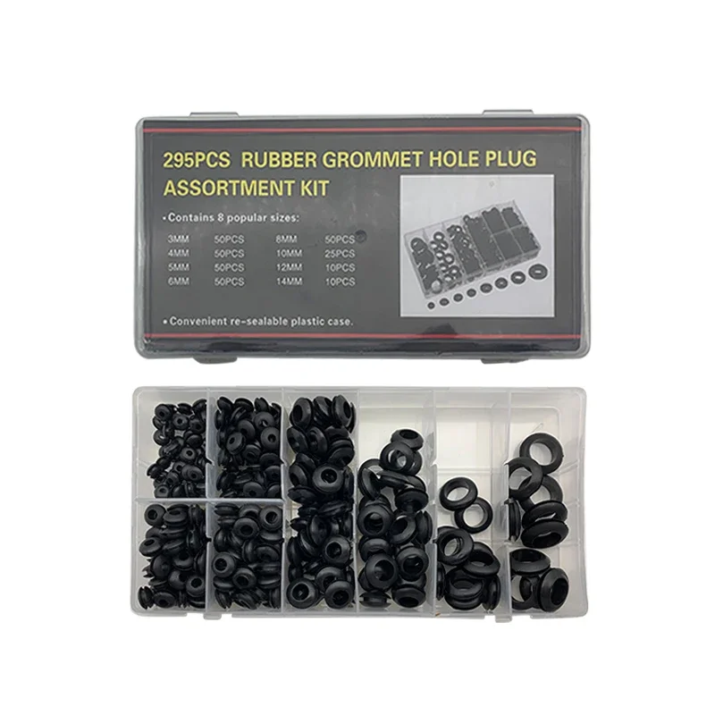 Waterproof Insulated NBR Wire Hole Protector 295Pcs 8 Sizes Oil Wear Resistant Anti-Aging Rubber Grommet For Auto Body Wiring