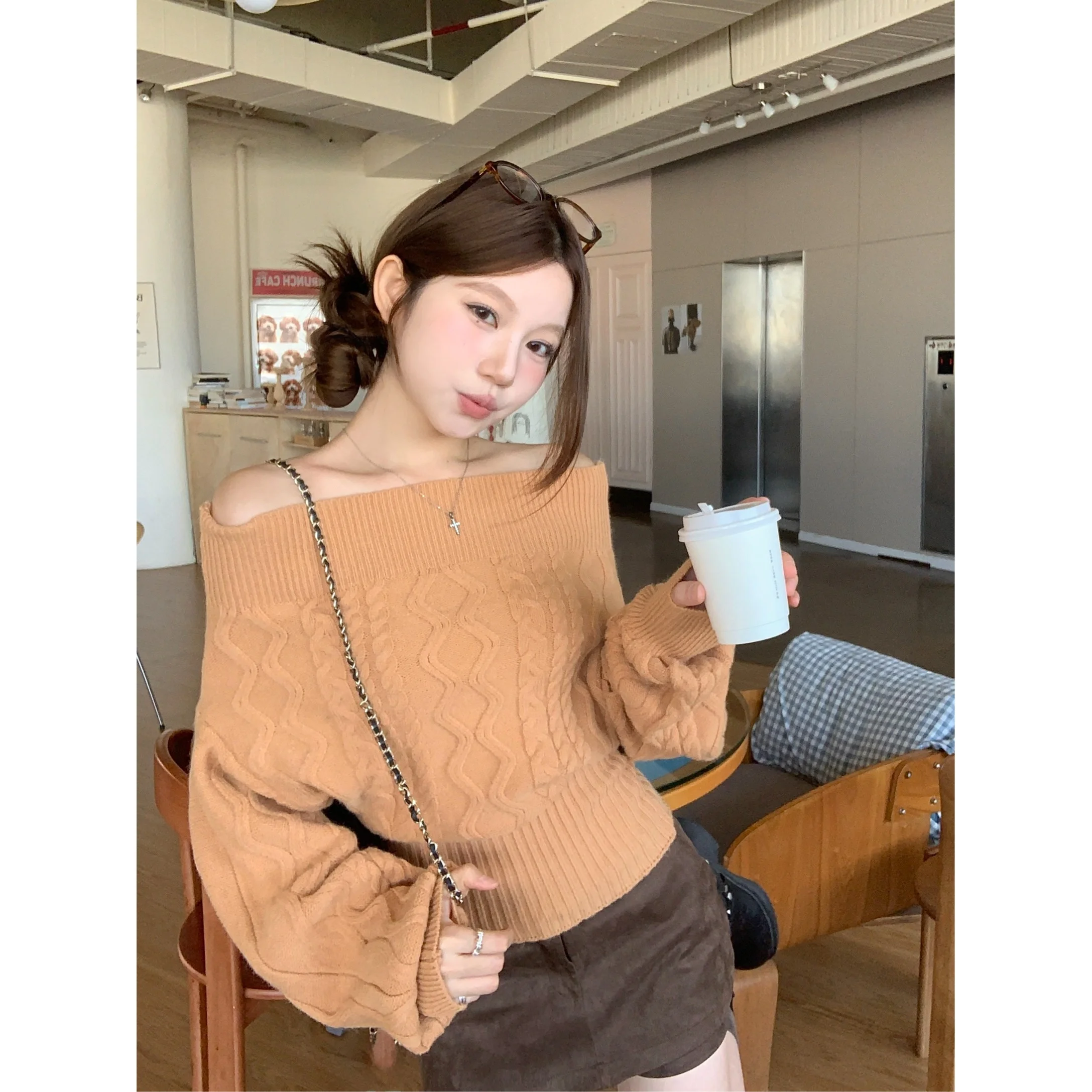 Suéter de Punto Trenzado de Manga Larga de Dos Vías Estilo Coreano para Mujer, Otoño Invierno, Nuevo, E, Versátil y Es...