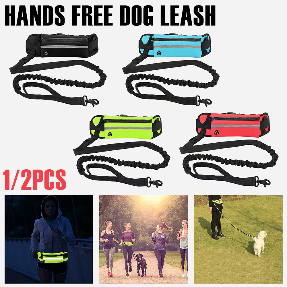 1/2 Pcs Hands Free Dog Leash Nylon Premium Dog Running Leash with Waist Bag Durable Dog Traction Rope for Walk Running Training