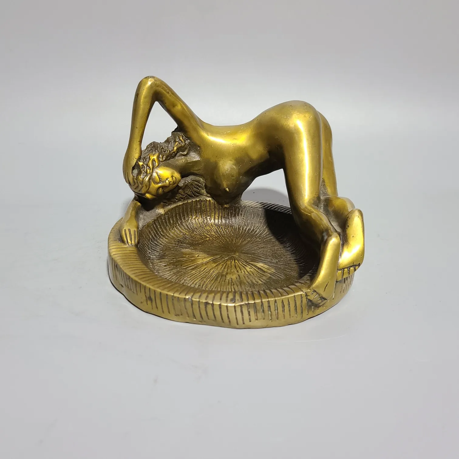 Old copper ashtray & copper plate Statue, Free shipping