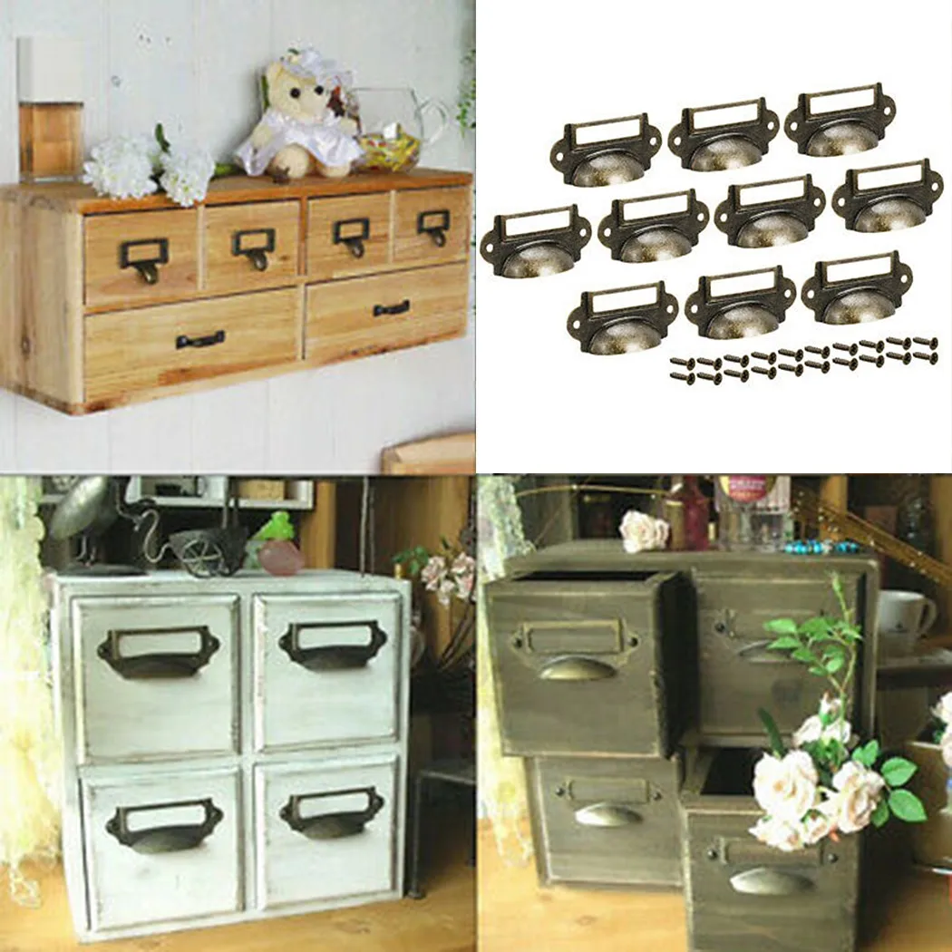 10 Antique Brass Drawer Label Pull Cabinet Frame Handle File Name Card Holder Cabinet Cupboard File Case Apothecary Label Holder