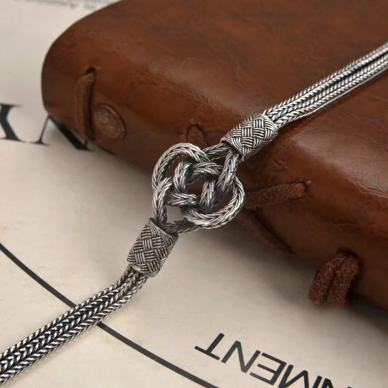 S925 Sterling Silver Charms Bracelets for Men Chinese Knot Pattern Retro 5mm Horsewhip-chain New Fashion Punk Jewelry Wholesale