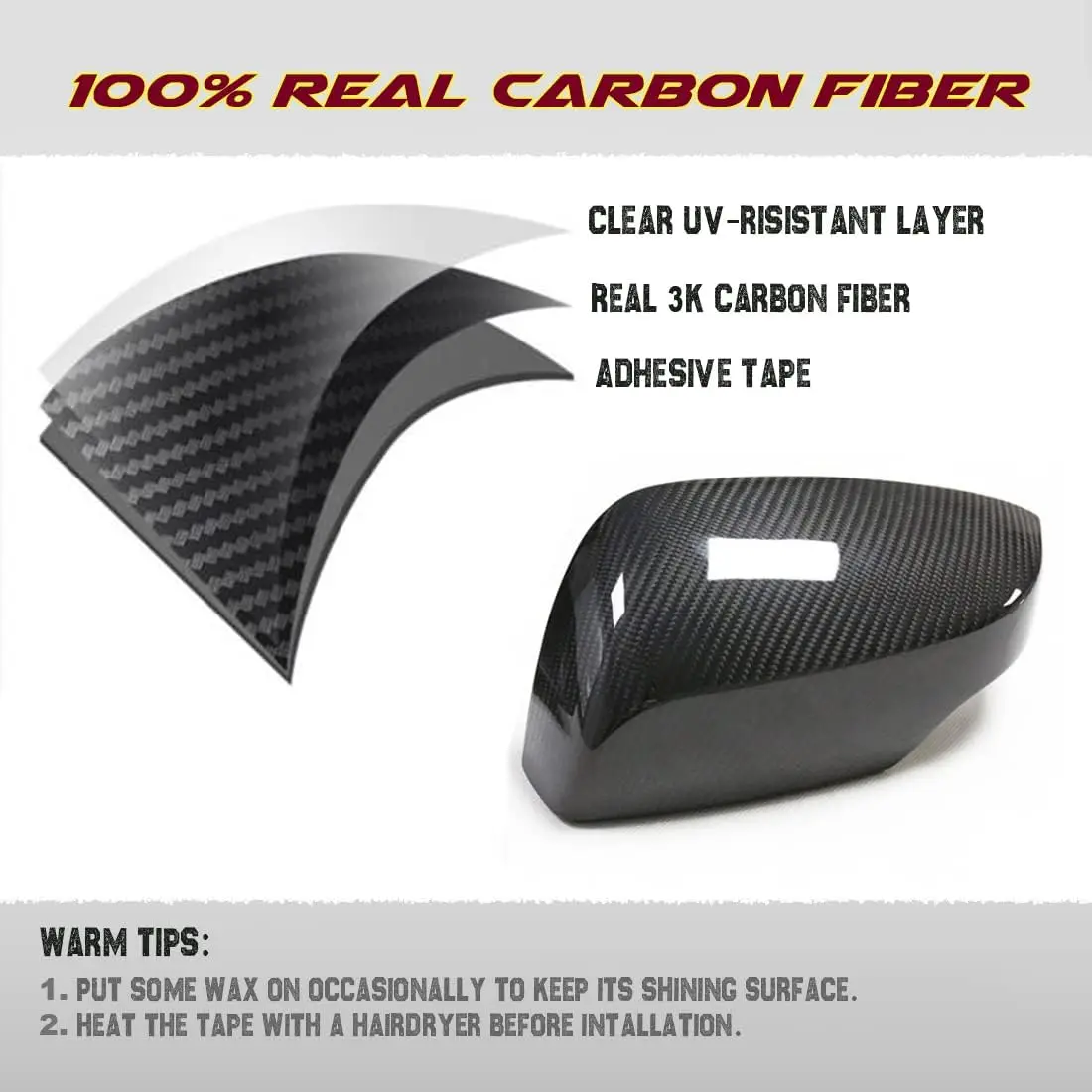 Mirror Caps Covers Fits for Subaru WRX STI 2015-2021 Real Carbon Fiber Side Door Rearview Mirror Cap Trim Direct Add-on Type