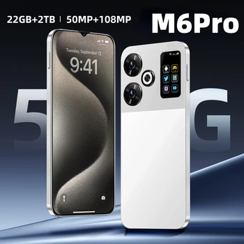 2024 글로벌 M6 프로 스마트폰, 안드로이드 14 언락 휴대폰, 셀룰러 NFC, 22G + 2TB, 4G/5G 듀얼 심, 새로운 브랜드