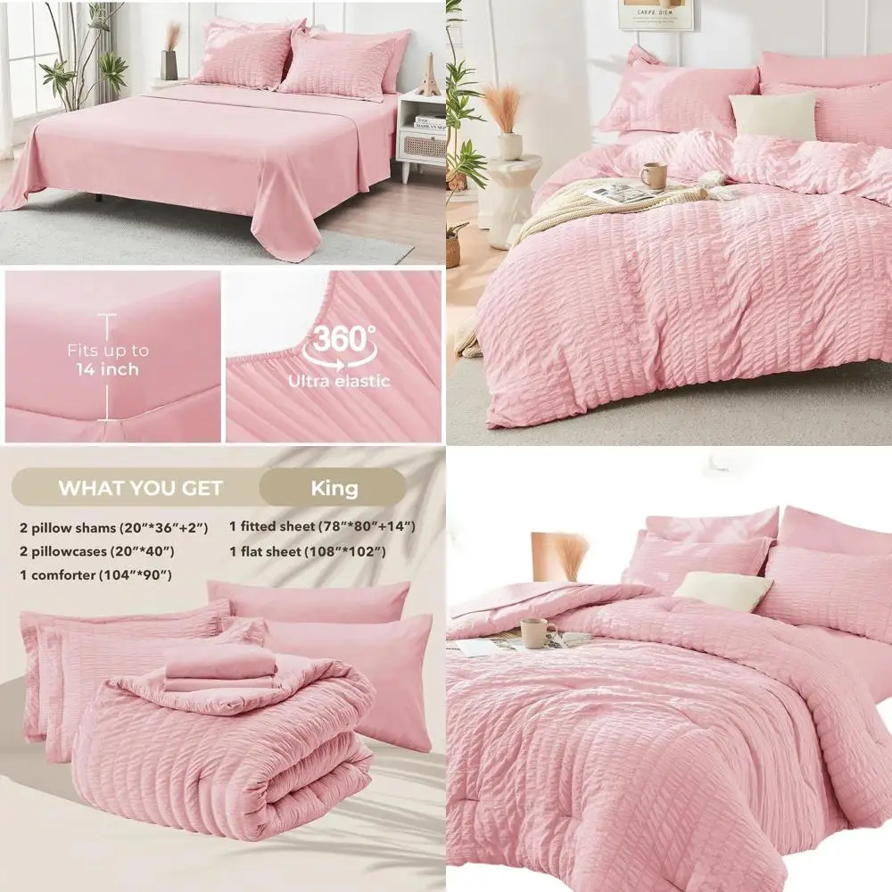 

7-Piece Seersucker King Comforter Set - All Season Luxury Bedding with Sheets, Pillowcases & Shams