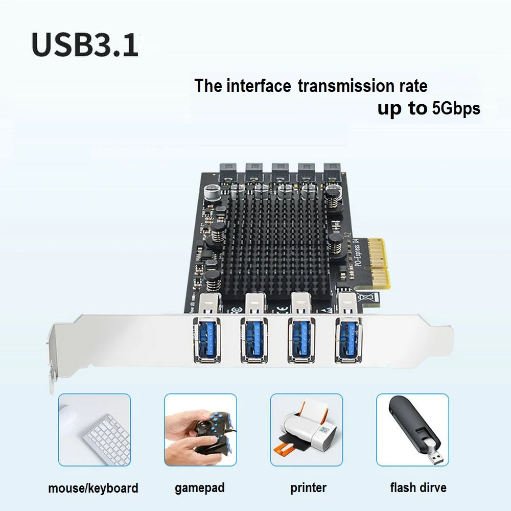 Imagem -02 - Pci-e x4 para Usb 3.1 Portas Cartão de Expansão Canais Adaptador Hub Pcie Pci Express Adaptador Placa de Captura