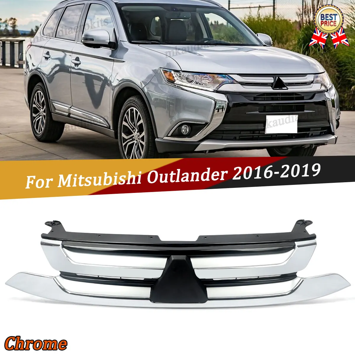 SAIQINGSP For Mitsubishi Outlander 2016-2018 Front Upper Grille Silver/Black Chrome & Black Painted Car Accessories Tools