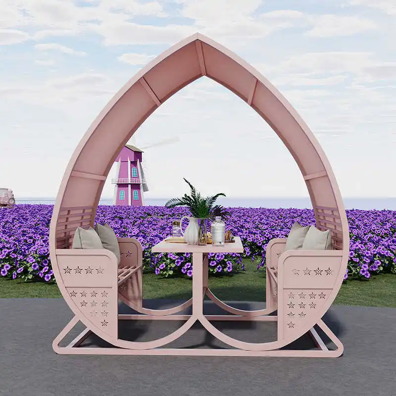 Outdoor love chair Garden decoration Attractions B & B ornament clock in couple heart peach table and chairs