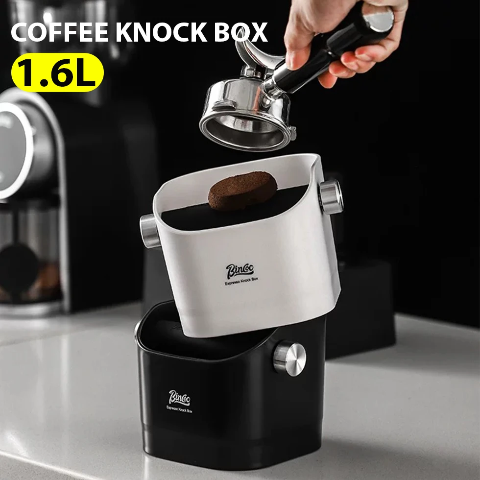 

1.6L Coffee Knock Box, Espresso Dump Bin for Coffee Grounds, ReAmovable Bar, Non Slip Base, Black Round Gift