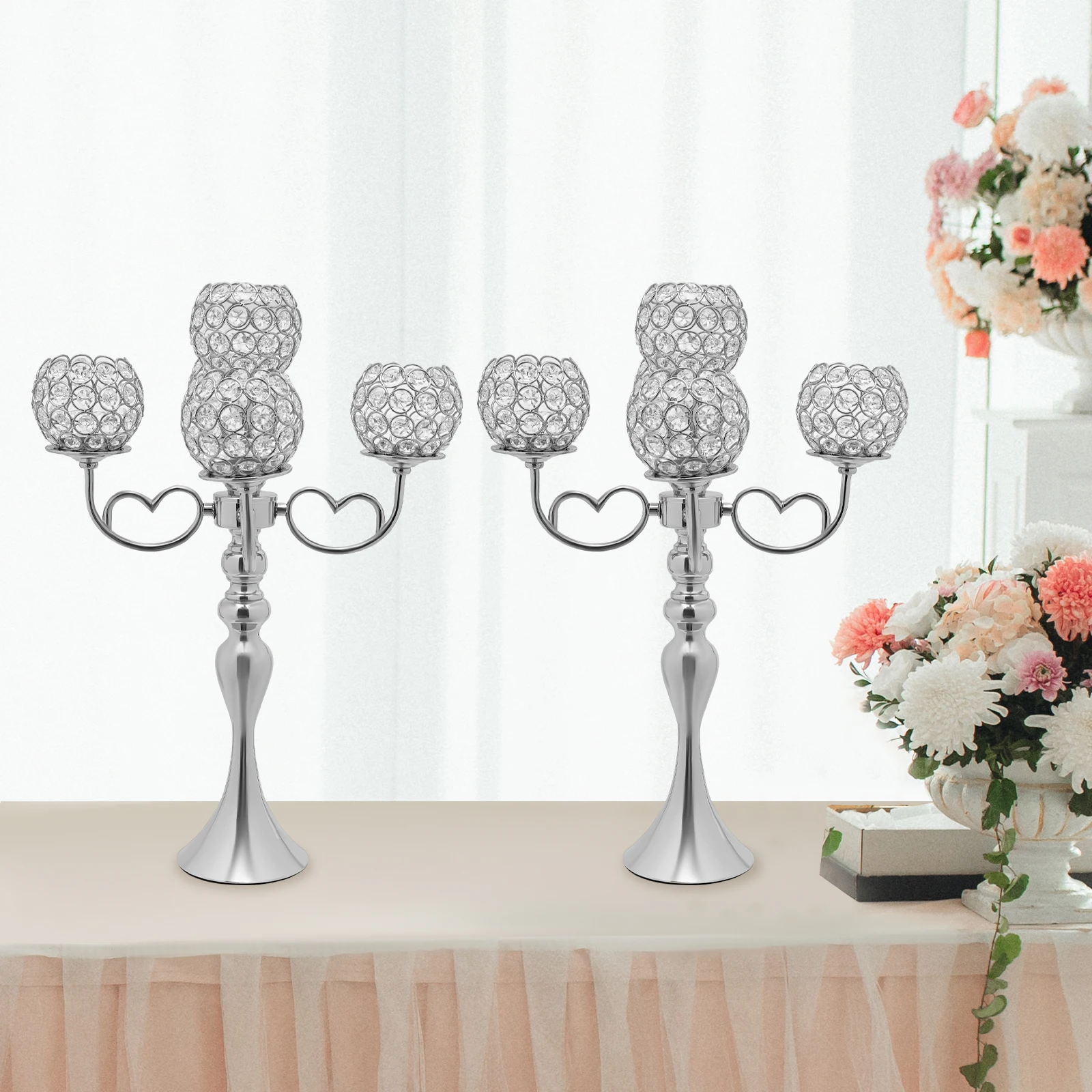 

2 Pack 5 Arm Crystal Candelabra Centerpieces, 21.5 Inch Tall Candle Holder with Crystal Candle Holder Bowl