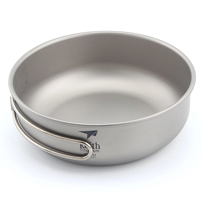 Keith Titanium Bowl 500ml, Outdoor Camping Tableware, Rice Bowl, Lightweight Foldable Handle Picnic Cookware, Titanium Pot
