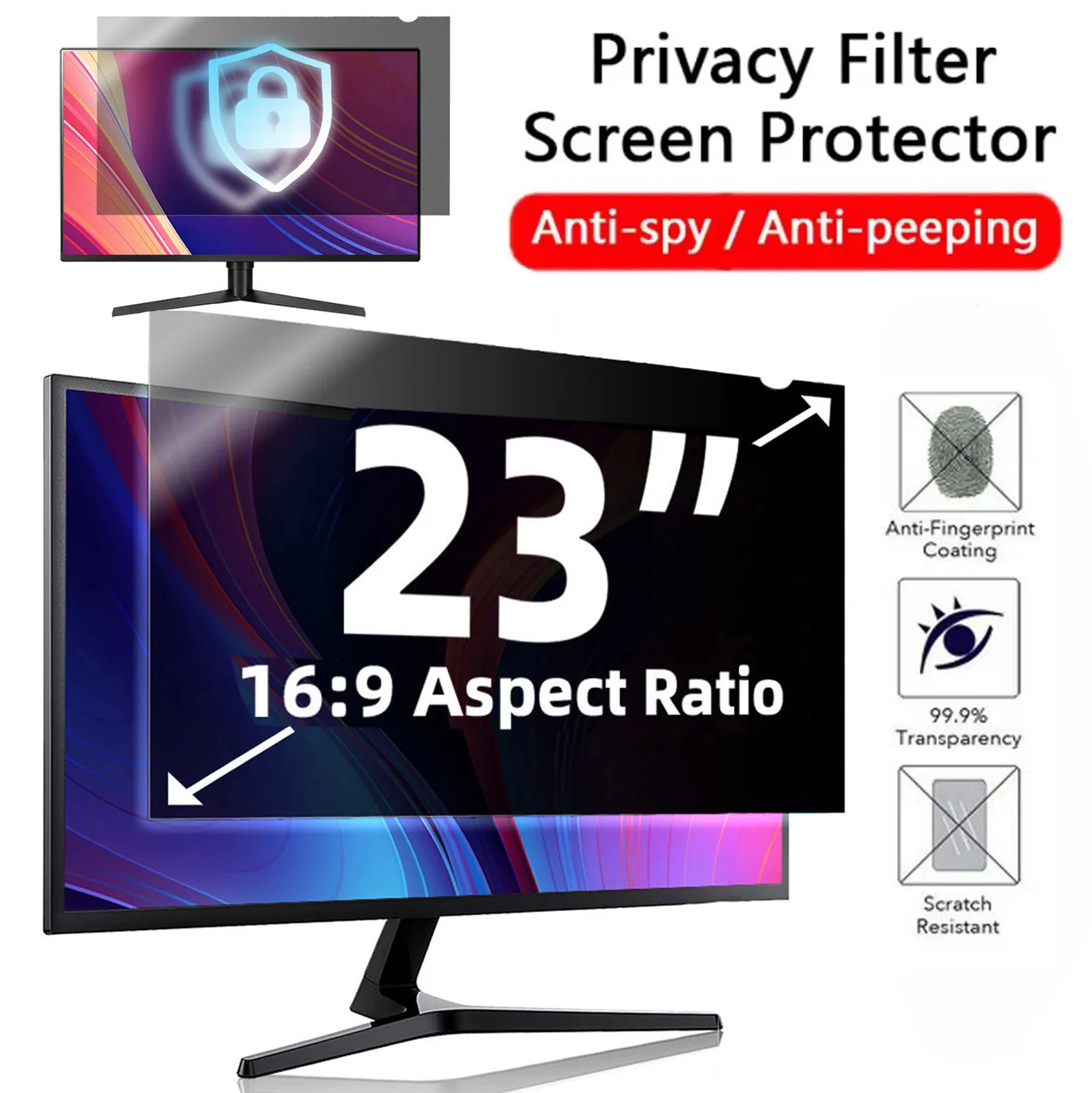 23 Inch For Computer Privacy Screen Filter 16:9 Widescreen Removable PC 23