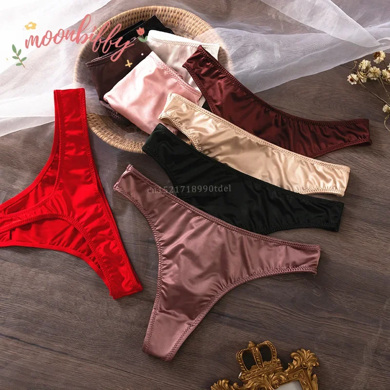 ผ้าไหมซาตินผู้หญิงชุดชั้นในและชุดชั้นในต่ําเอว Quick-drying Thong ผิว Breathable กางเกง G String Tangas